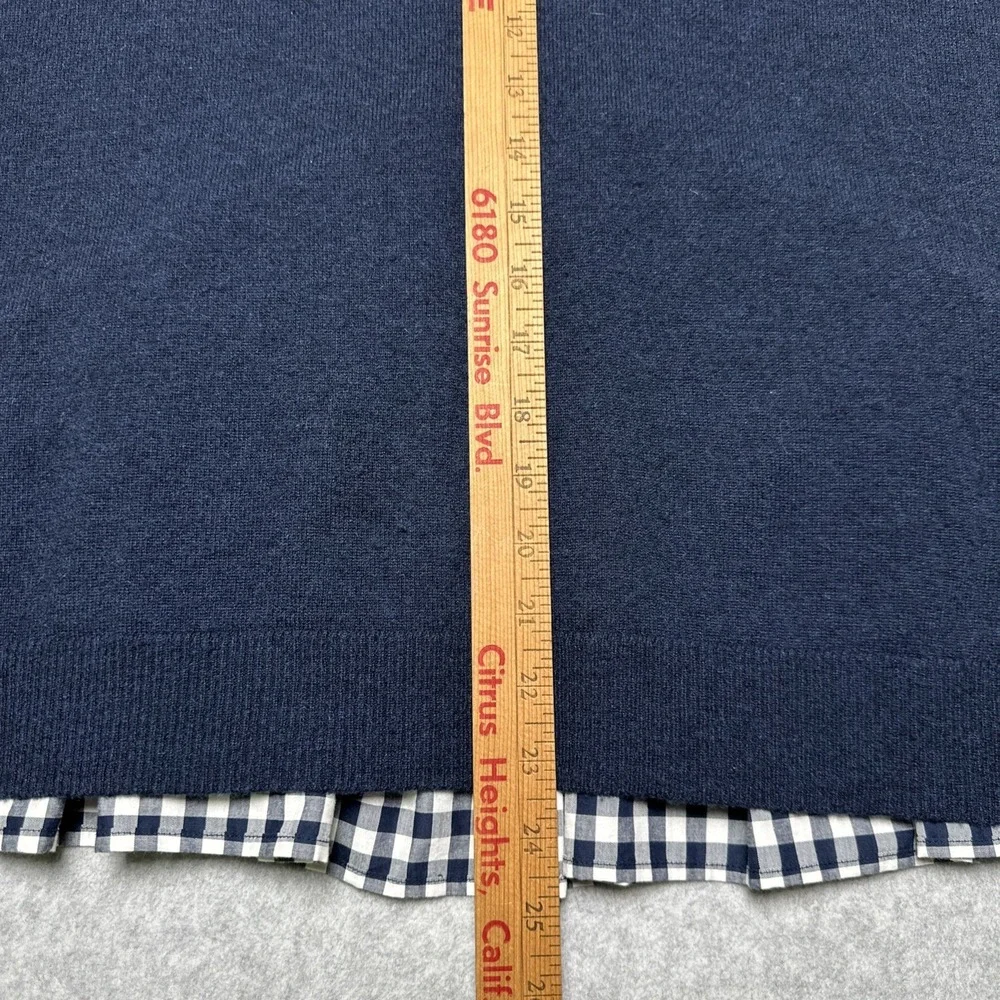 Autumn Cashmere Womens Long Sleeve Gingham Peplum Crew Neck Sweater Navy Size‎ S